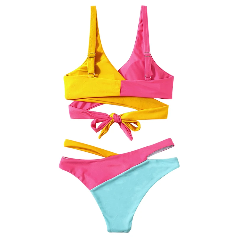 

2021 New Swimsuit European and American sexy split two-tone cross bikini