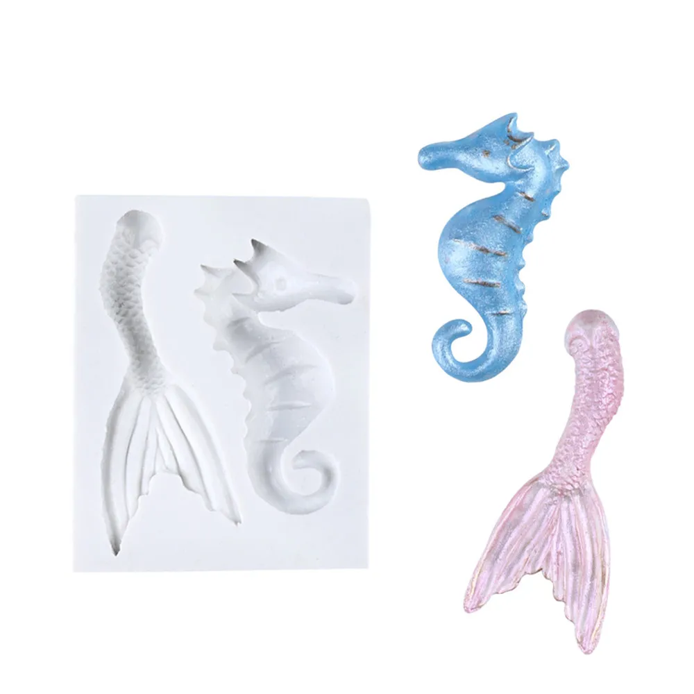 Гиппокамп в виде морского конька силиконовая форма хвоста русалки Fondant (сахарная)