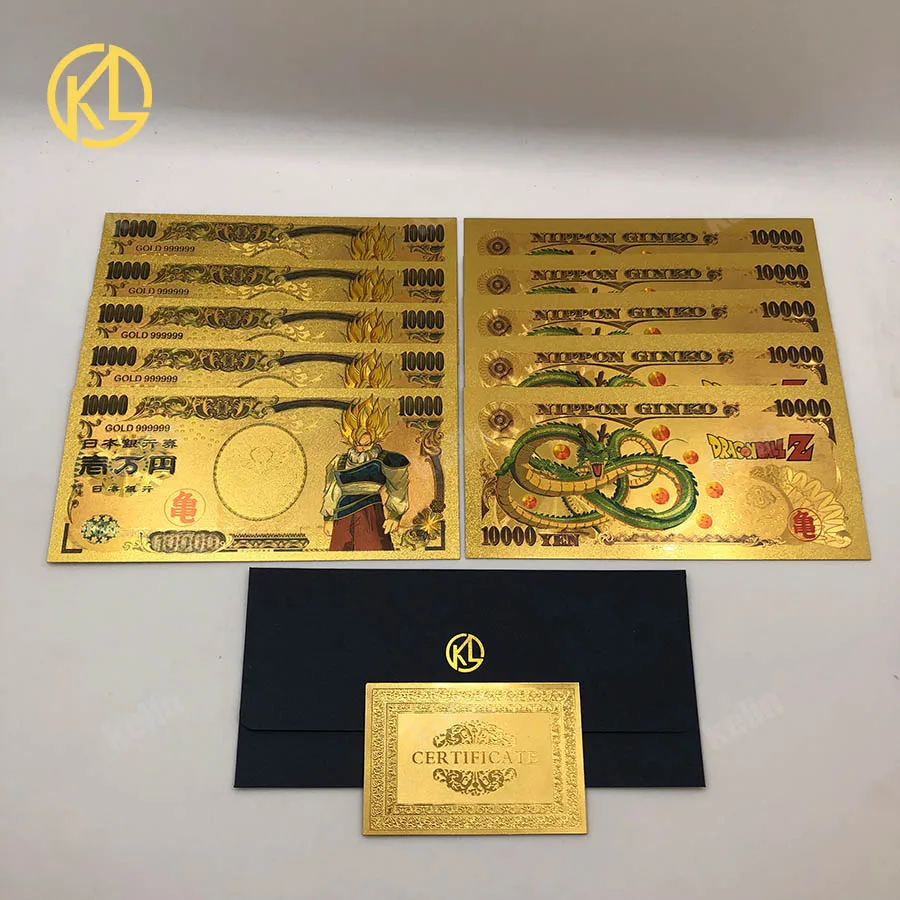 5 шт. или 10 шт./лот, японский dragon ball z Master Roshi 10000 Yen, Золотые пластиковые банкноты для детской классической коллекции памяти - Цвет: Dragon Ball5