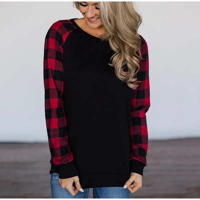 

Футболка YouGeMan, женская одежда, осенне-зимняя повседневная футболка с длинным рукавом в стиле пэчворк, в клетку, Рождественская футболка, жен...