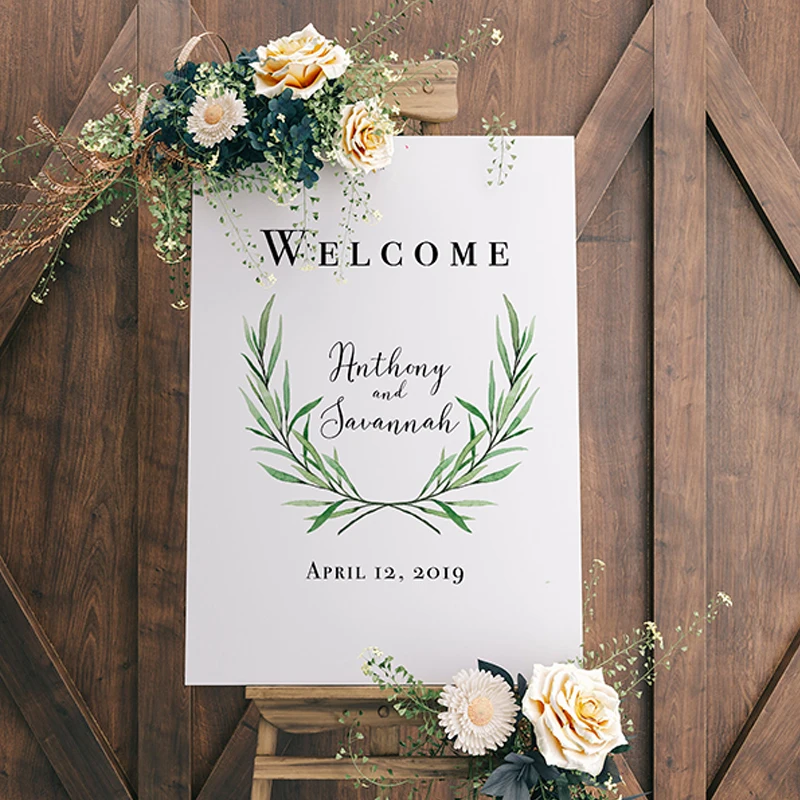 Холщовый Свадебный знак приветствия на заказ зеленый Бохо шикарный СВАДЕБНЫЙ