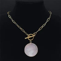 pink crystal stainless%c2%a0steel chain necklaces women round gold color necklace pendant jewelry collares de acero inoxida nxs04