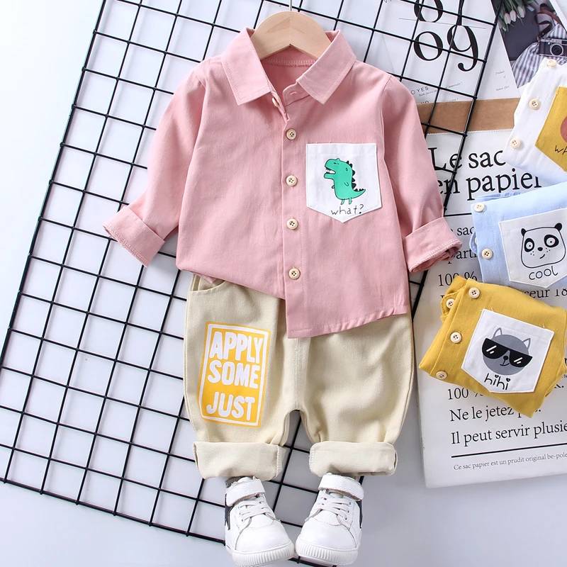 

2 шт., детский хлопковый комплект из рубашки и брюк