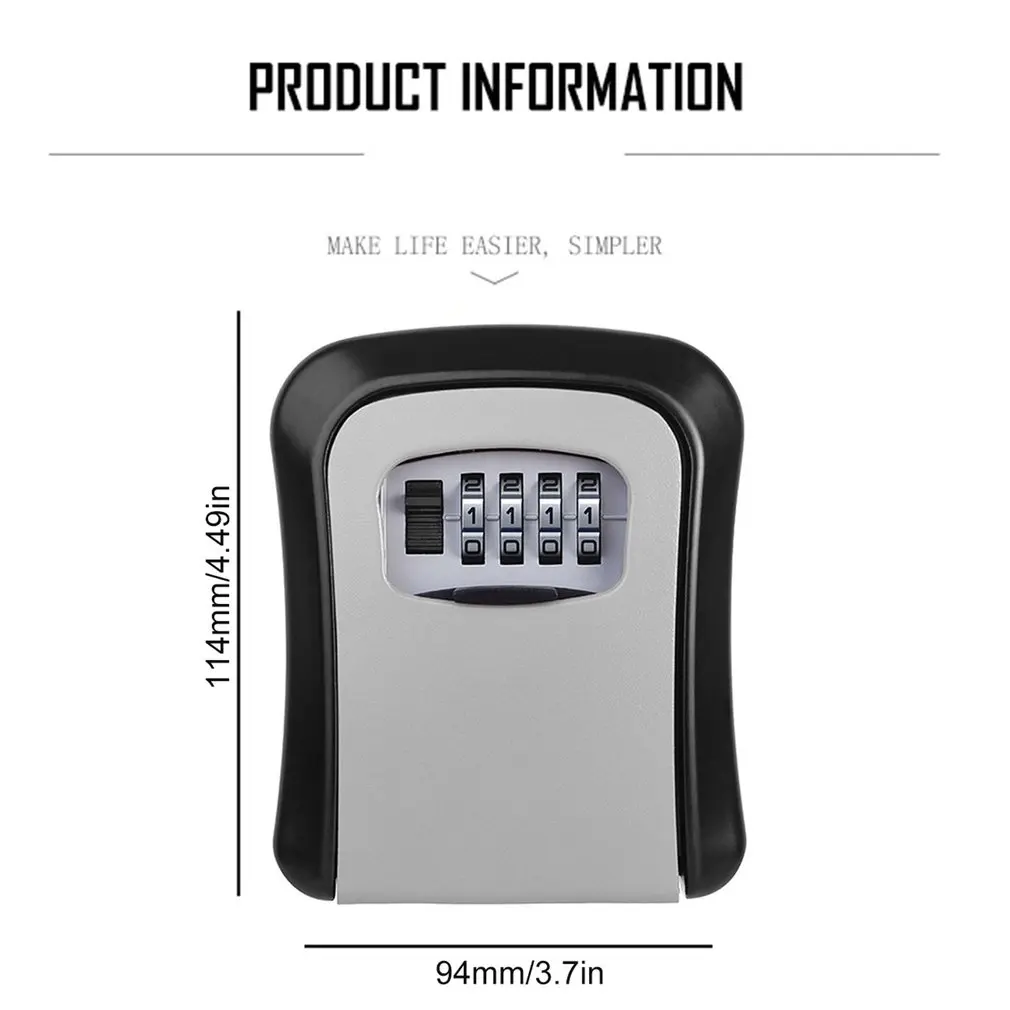 

Key Lock Box Wall Mounted Aluminum alloy Key Safe Box Weatherproof 4 Digit Combination Key Storage Lock Box Indoor Outdoor