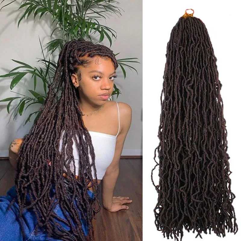 Накладные косы Nu Locs Crochet Hair Faux длиной 36, 24, 18 и 14 дюймов из синтетических материалов с мягкой текстурой для создания косичек-дреадлоков в стиле богини для ежедневного использования черных женщин.