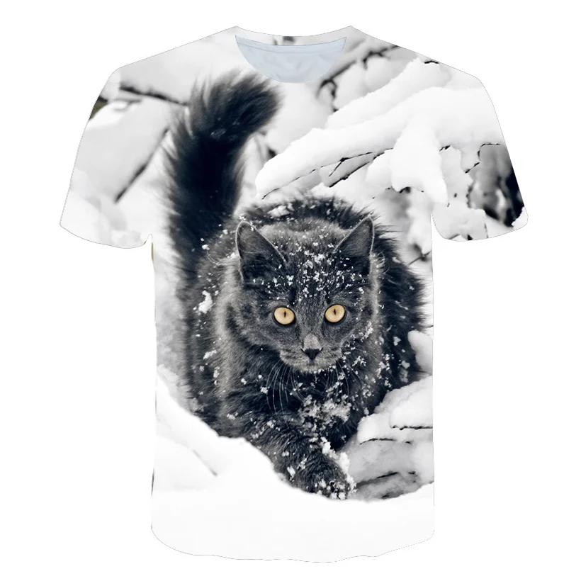 

New children's funny 3D cat T-shirt boy girl animal short sleeve crew neck soft T-shirt high quality casual children's T-shirt