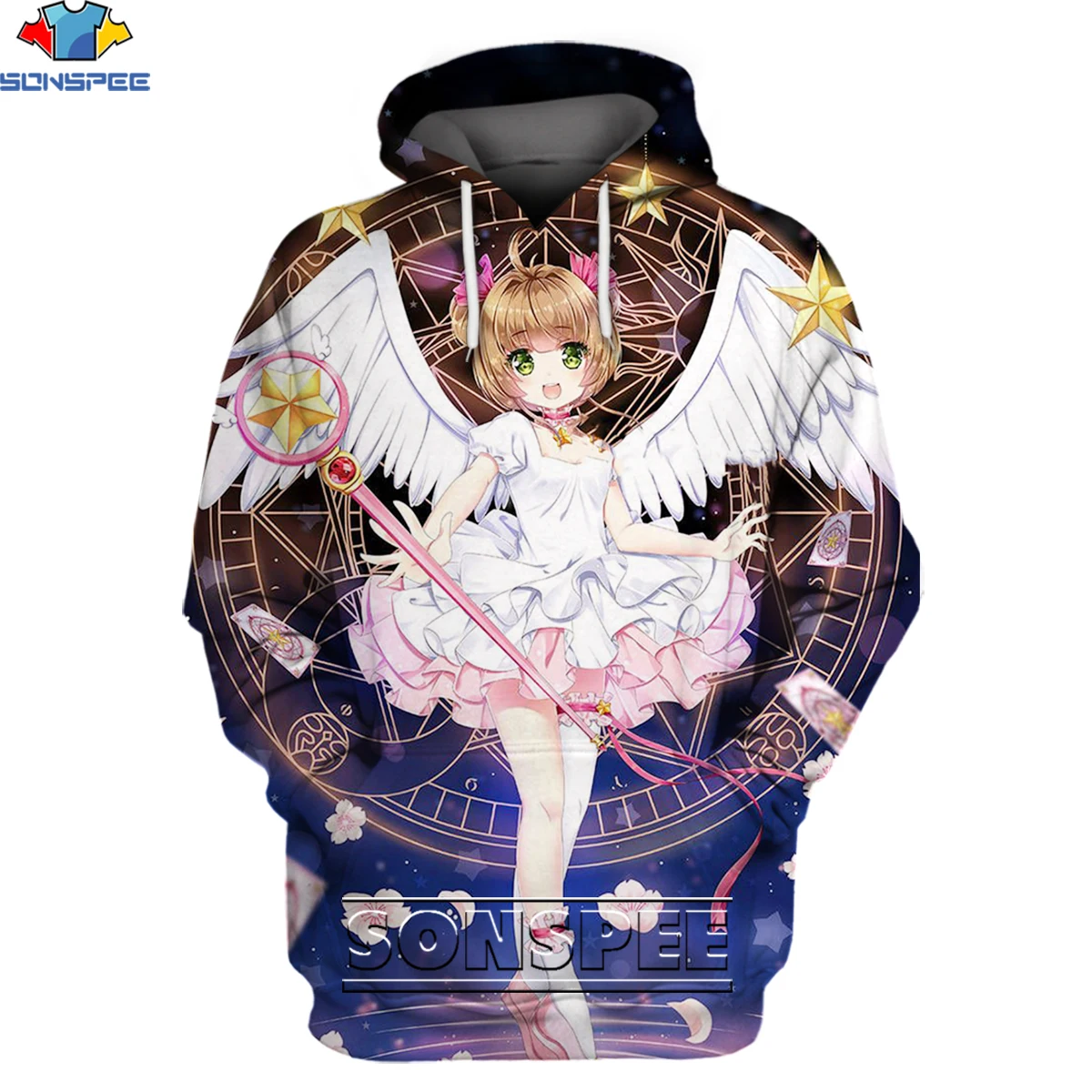 

SONSPEE 3D New Pullover Long Sleeve Anime Card Captor Sakura Hoodies Men's Tops Cartoon Magic Hoodie Unisex Beauty Loli Tops