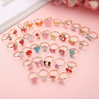 10pcs cute cartoon kids rings kawaii korean children girls flower alloy finger ring child jewelry gift adjustable rings