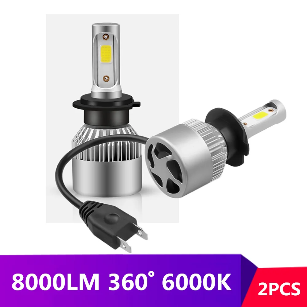 1 Pair  6000K H1 H4 H7 9005 9006 Car S2 headlight bulb LED COB Chip 80W 8000LM No Error Lamp Low High Beam Dropshipping