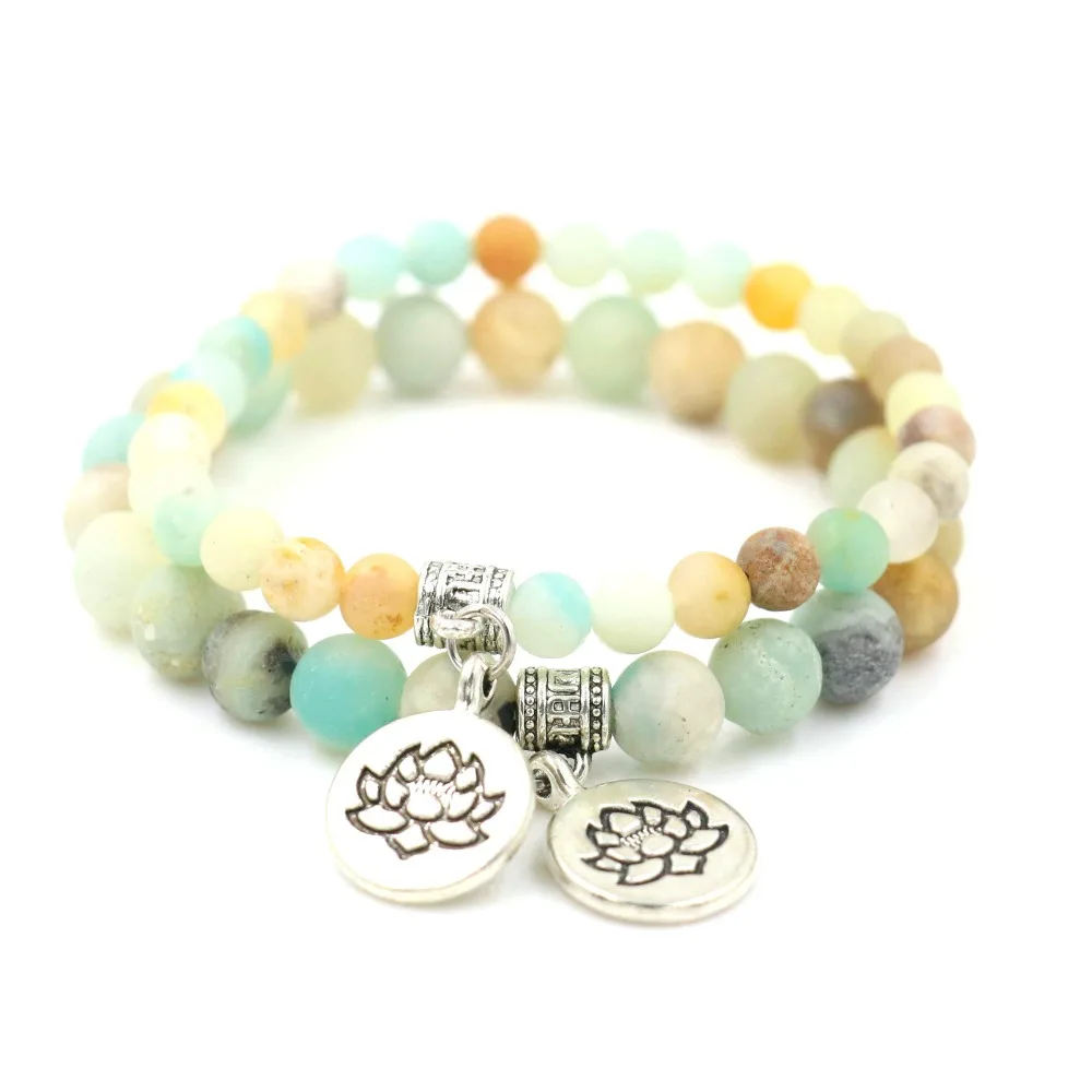 Матовая амазонит камень браслет на веревке для йоги мала чакр OM Лотос Будды