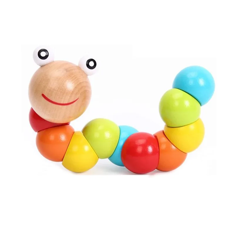 Kids Learning Educational Didactic Baby Development Toys Fingers Game Colorful Wooden Worm Puzzles for child J0410