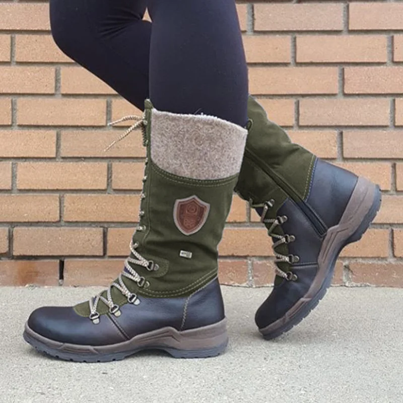 

Women Genuine Leather Winter Boots Casual Shoes Snow Waterproof Warm Plush Plus Size Flat Knight Boots