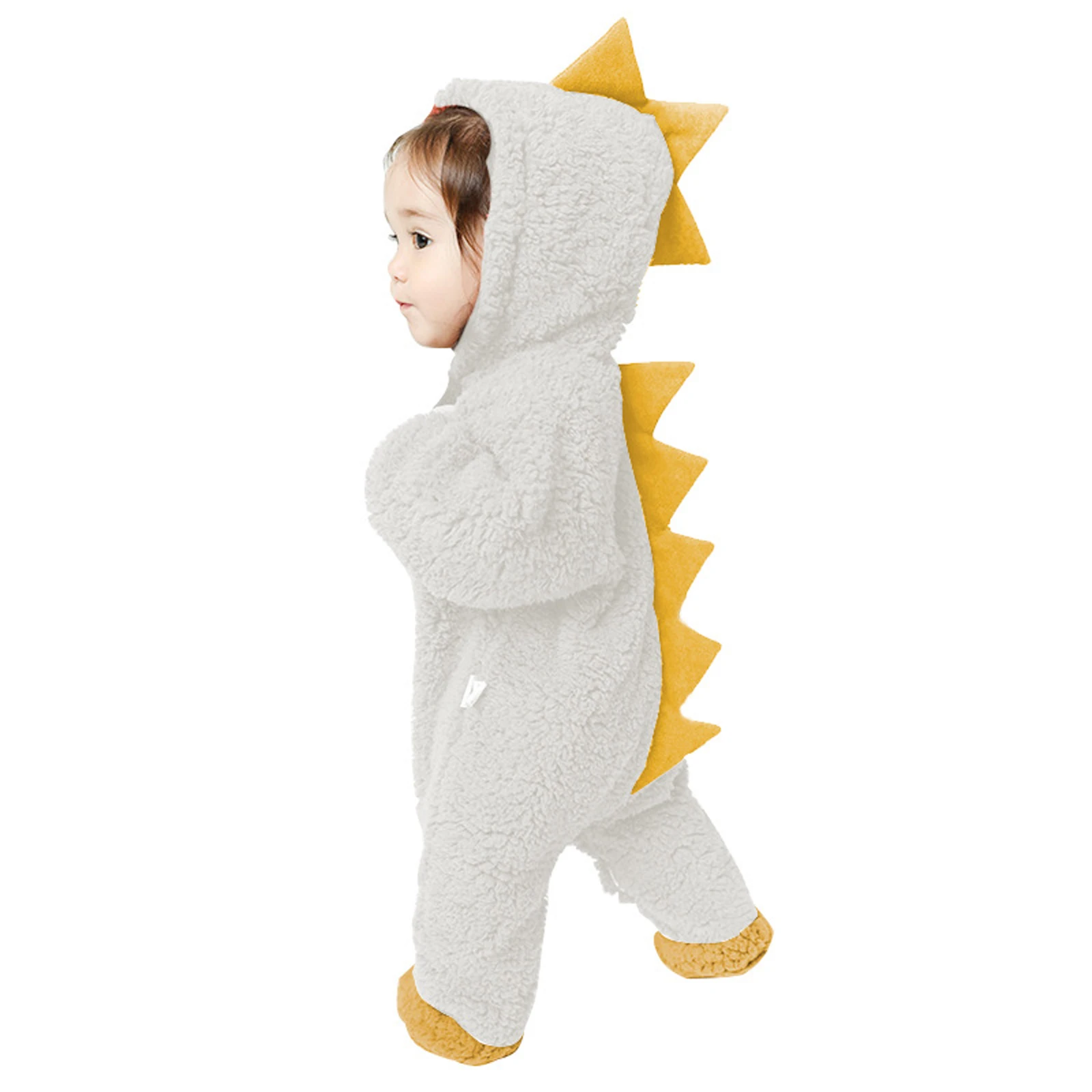 Infant Newborn Baby Thick Coral Fleece Footies Dinosaur Long Sleeve Hooded Jumpsuit Autumn Winter Warm Girls Boys White/Red/Blue | Детская