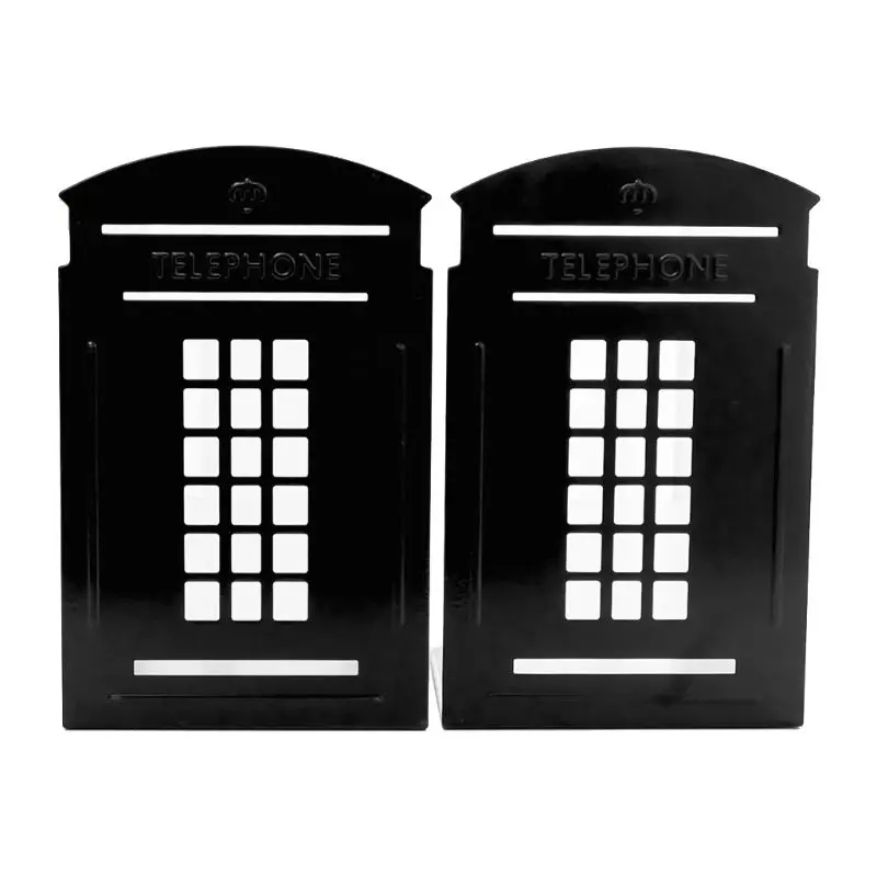 

1 Pair Telephone Booth Bookends Book Stand Support Non Slip Rack Shelf Holder Q1JC