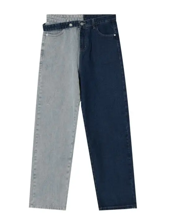 Male Jeans Hit Color Spell Color Jeans Fashion Design Personalized Spell Color Buckle Jeans Men