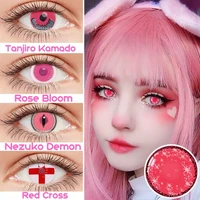 uyaai 2pcspair pink lenses anime accessories color contact lenses colored lenses eye contact lenses yearly nezuko anime cosplay
