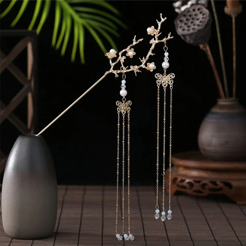 

Antique Hanfu Hairpin Tassel Step Shaking Hairdress Ancient Accessories Chinese Style Classical Hair Beautiful Fairy Headdress