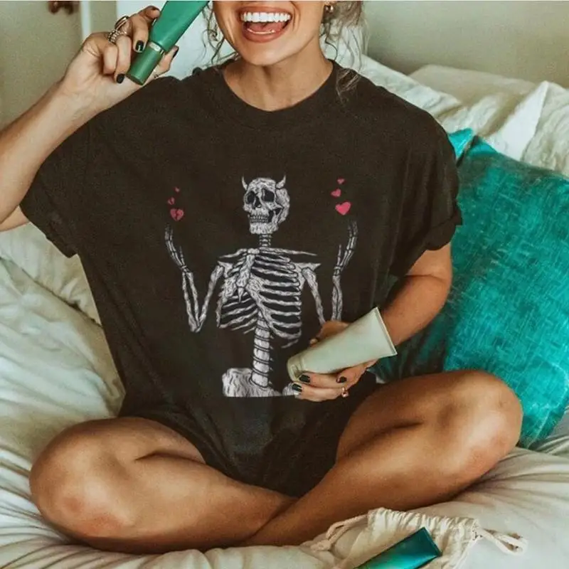 

Skull Print Loose Casual Men and Women Tshirts Harajuku Oversize O Neck Short Sleeve Hip Hop T Shirt Streetwear Tees