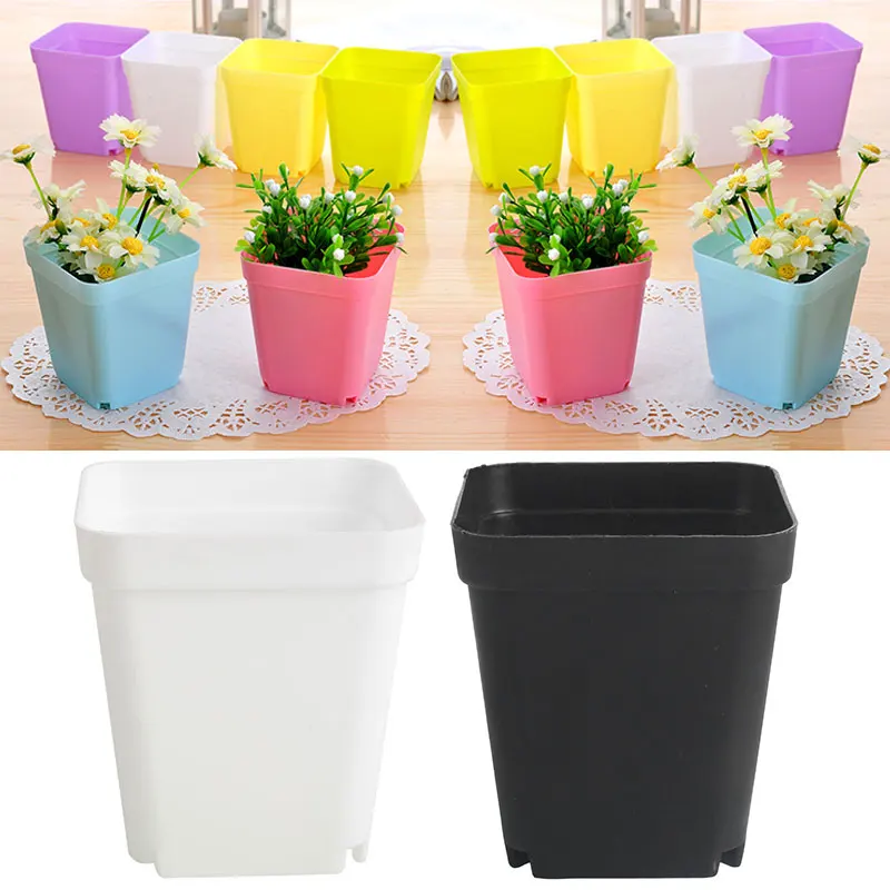 Black White Square Planters Plastic Pots Gardening Supplies Plant Care Soil Accessories Flower Pot Vase for Outdoor Indoor | Дом и сад