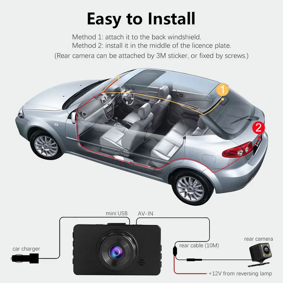 Dash Cam Двойной объектив Видеорегистраторы для автомобилей Камера Full HD 1080P видео регистратор парковка Регистраторы 3 дюймов ЖК-дисплей Передний+ задний Ночное видение