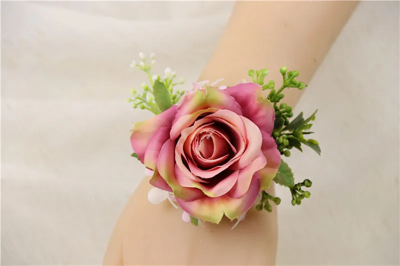 M Wrist Flower YO CHO Свадебный планировщик розы Искусственный шелк цветок на запястье корсаж браслет жених бутоньерка белый свадебный для мужчин свадебные цветы - Цвет: M Wrist Flower