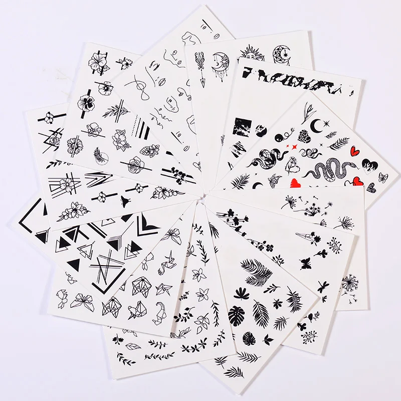 LEMOOC Nail Sticker Set Black Flower Water Transfer Decals Colorful Art Stickers Butterfly Lace Dream Catcher | Красота и здоровье