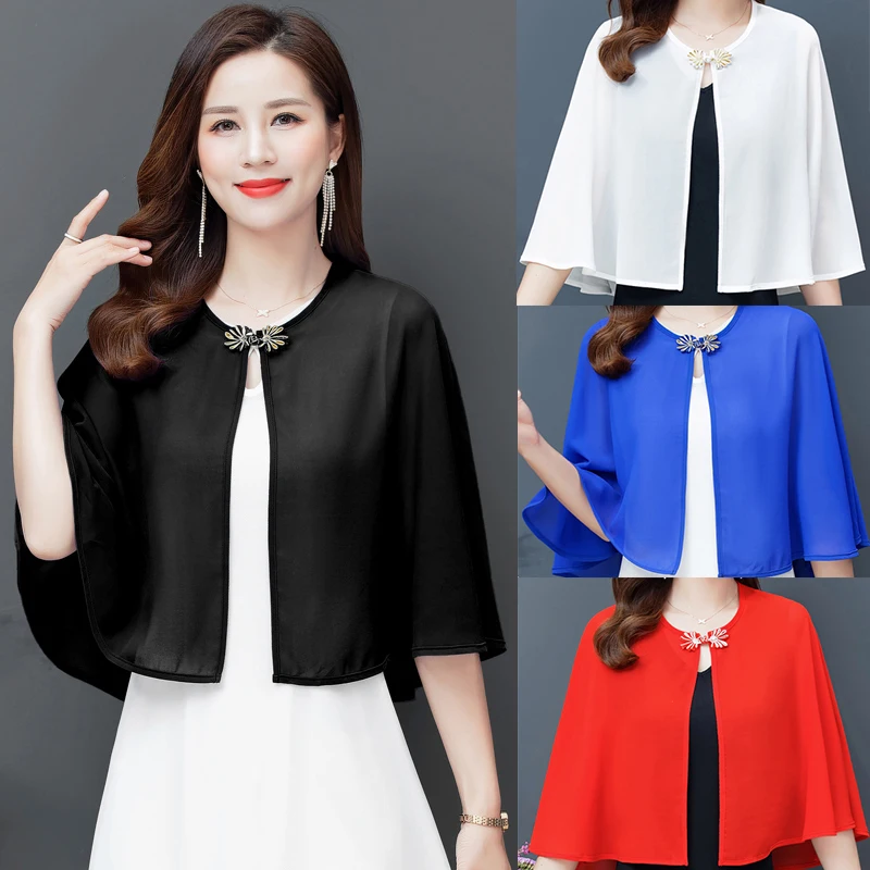 Женский свадебный топ с накидкой болеро из шифона черного и белого цвета