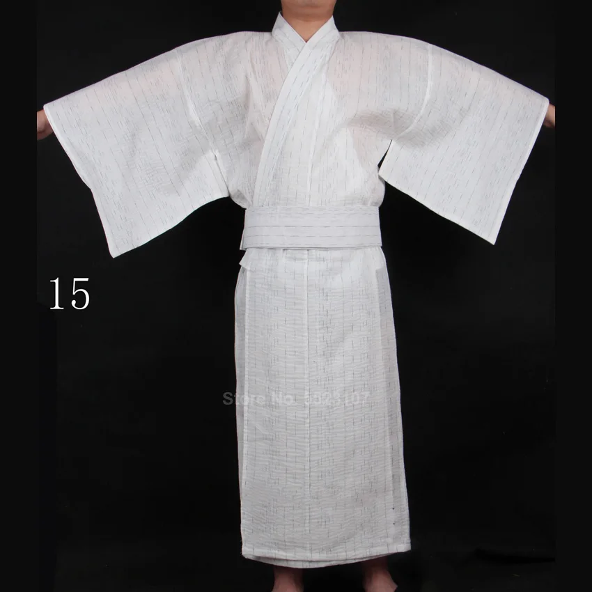 

Japanese Cotton Mens Robe Set with Obi Belt Ethnic Samurai Man Long Gown V-neck Sauna Wear Bathing Robes Pajamas Sleepwear