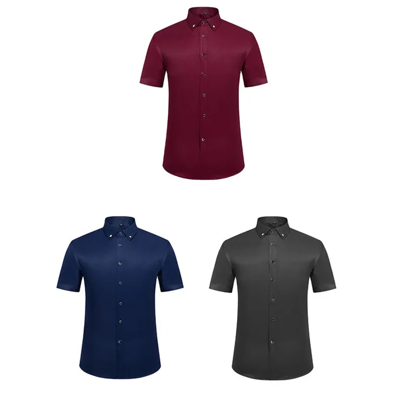 

New Men's Short-sleeved Shirt Buckle Collar Business Solid Color Shirt Self-cultivation Casual Wear Professional Suit Bottoming