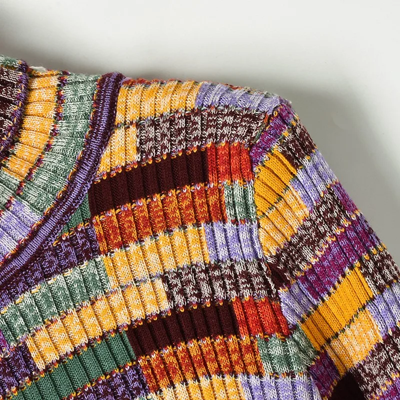 Женский шерстяной свитер с высоким воротником облегающий пуловер контрастной