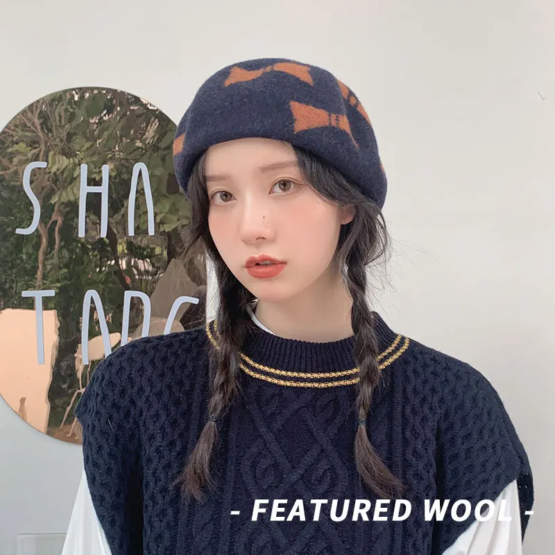 Новинка 2020 модная шапка buddy осенний шерстяной берет с бантом Женская осенне