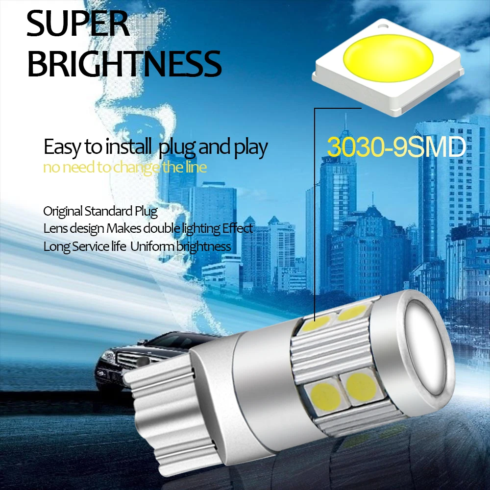 1 шт. T10 3030SMD 9LED автомобильная лампа, автомобильная лампа Canbus, габаритный светильник для чтения, внутренний боковой габаритный светильник, белый, 6000K