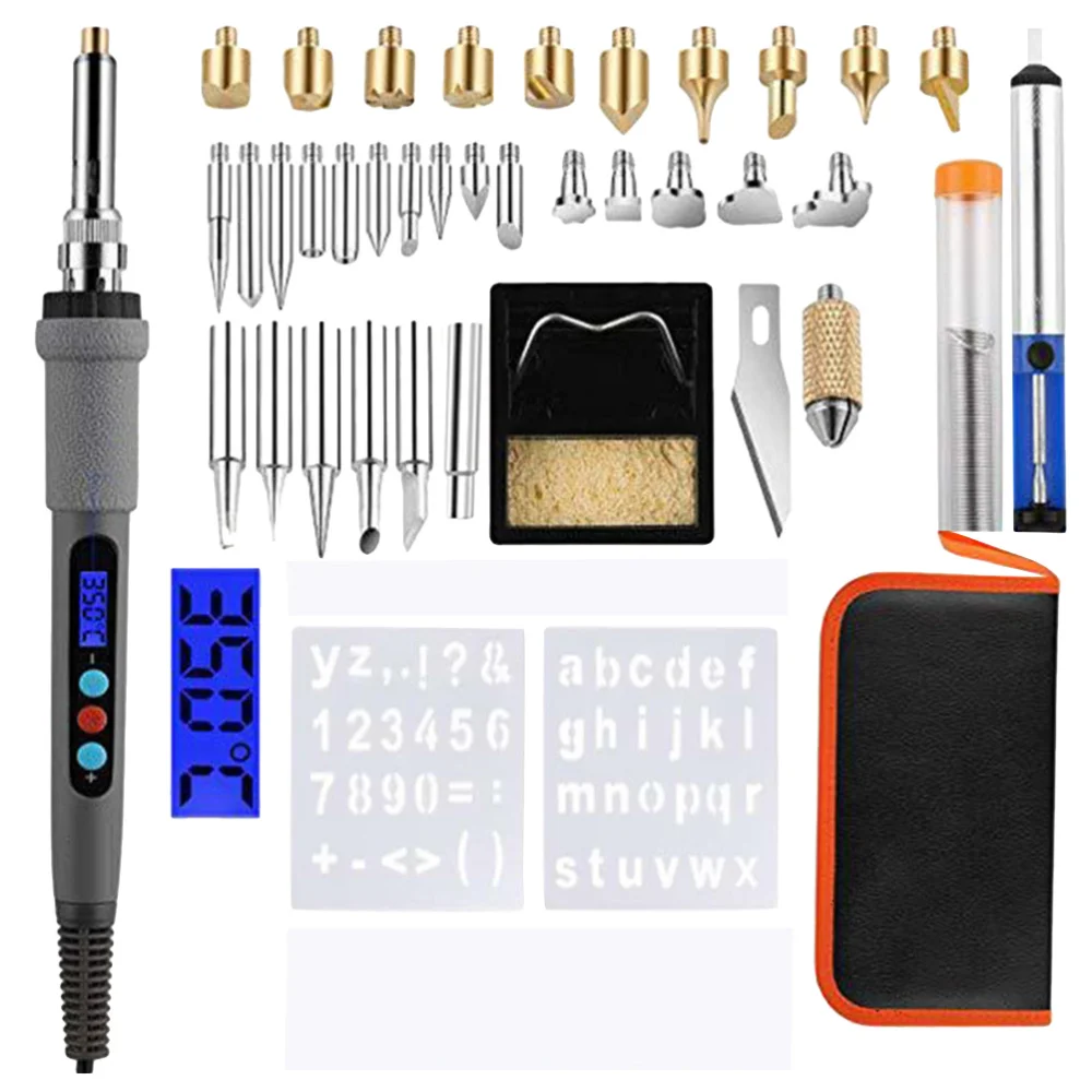 

41pcs/set Wood Burning Engraving Branding Brush Set LCD Digital Temperature Soldering Iron Welding Wood Embossing Burning Set (U
