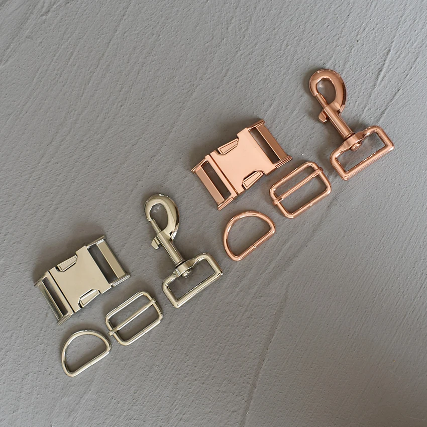

100 Sets 30mm Metal Slider Adjustable Buckle D Ring Metal Dog Clasp Four Pieces Webbing DIY Cat Collar Accessory 30-4s