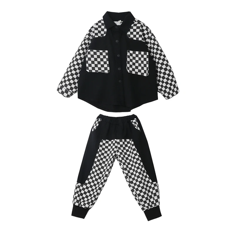 

Plaid Boys Clothes Rave Outfits Stage Costume Long Sleeve Dancer Outfit Designer Clothing Hip Hop Dancewear Kids Jogger DL7544