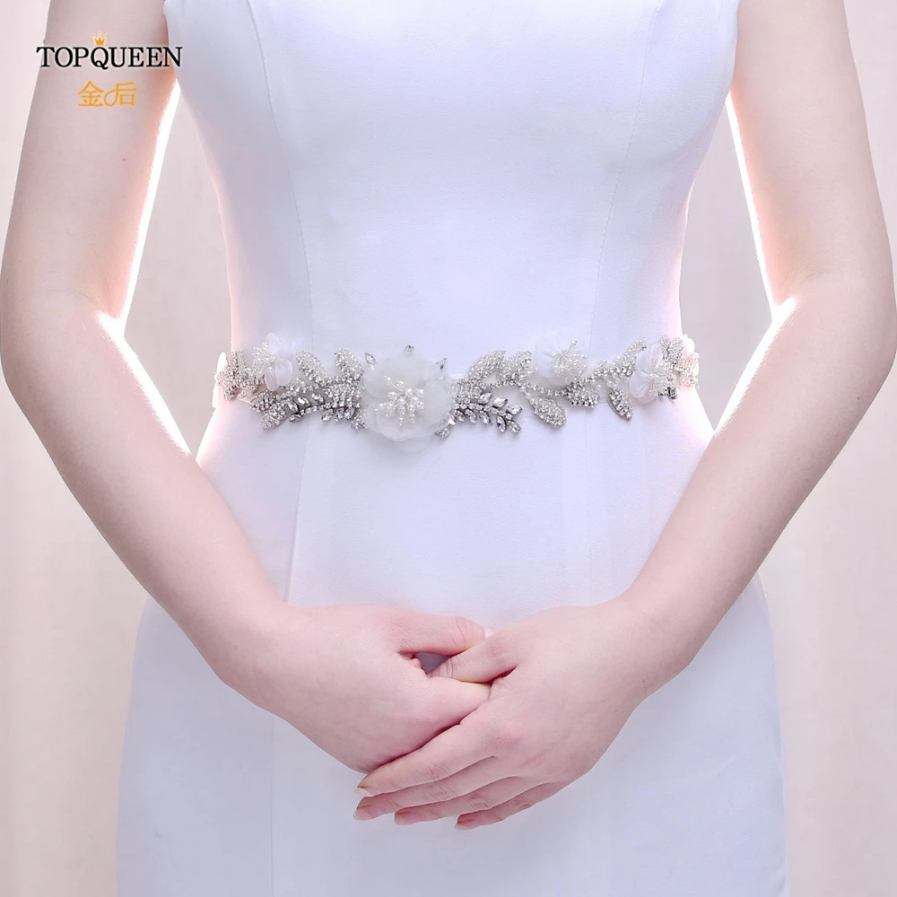 TOPQUEEN S13 белый пояс с цветами жемчуг бисерный для свадебного платья женские Стразы