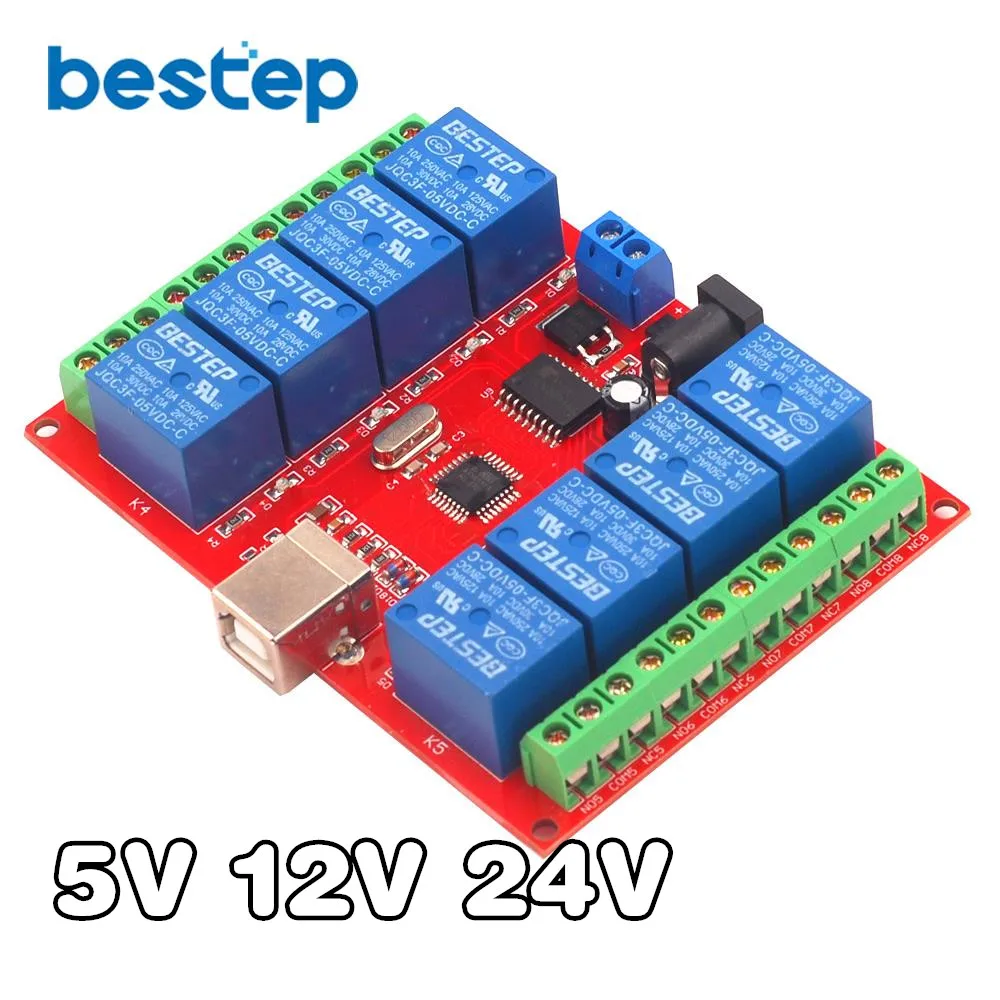 5V 12V 24V 8 Channel Programmable Relay Module USB Computer Control For Smart Home | Электронные компоненты и