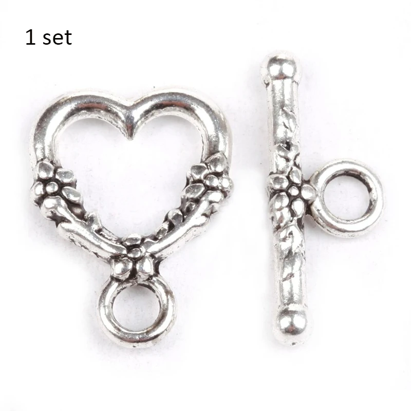 Оптовая продажа 20 наборов тибетское серебряное сердце застежки бусины для
