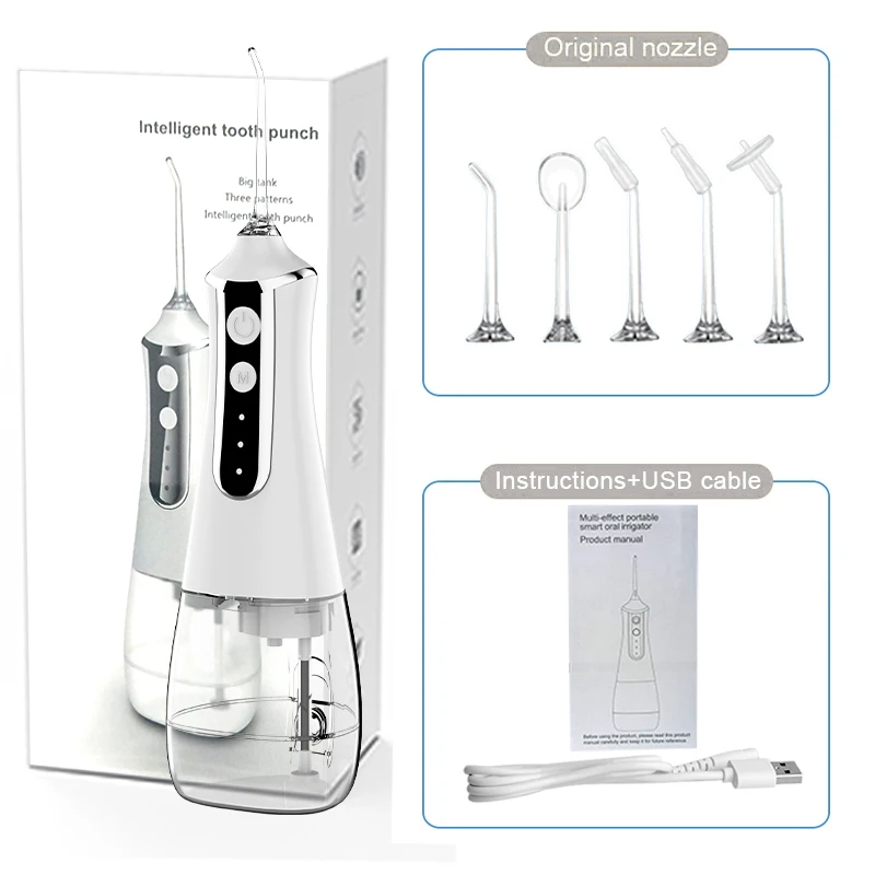 

3Models Portable Oral Irrigator Portable Water Dental Flosser USB Rechargeable Water Jet Floss Tooth Pick 6 Jet Tip 350ml