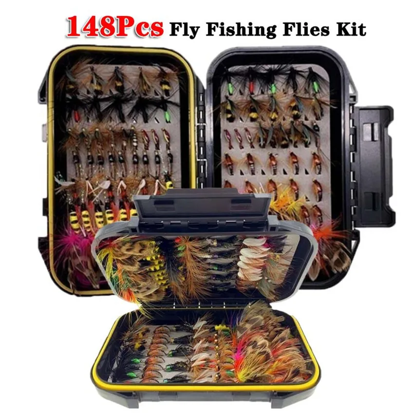 Набор мух для рыбалки нахлыстом 40-148 шт. сухих и влажных ловли карпа форели серой