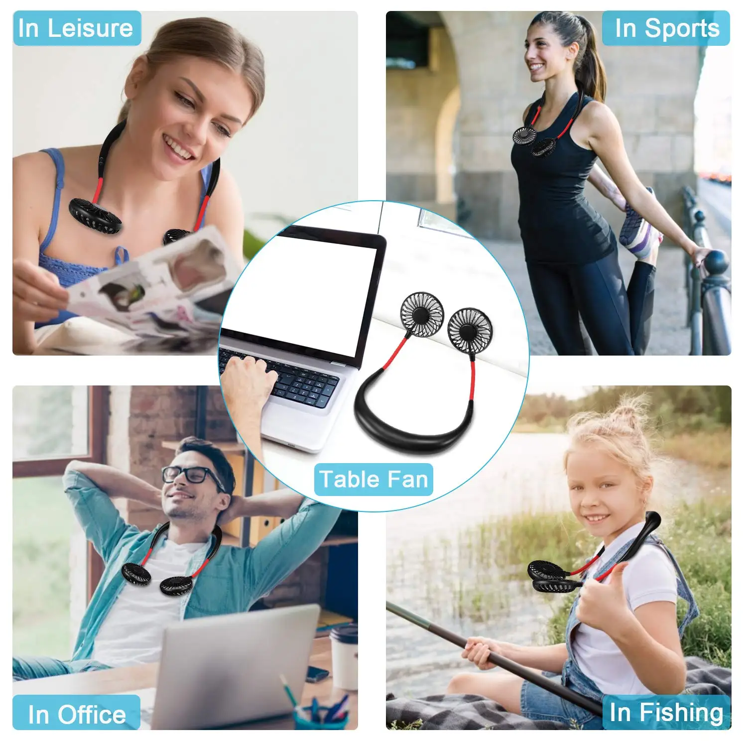 

Mini Neck Fan Neckphone Hanging Twin Fans Led Rechargeable Silent Natural Wind Wearable Neckband Fan Party Decoration 2021