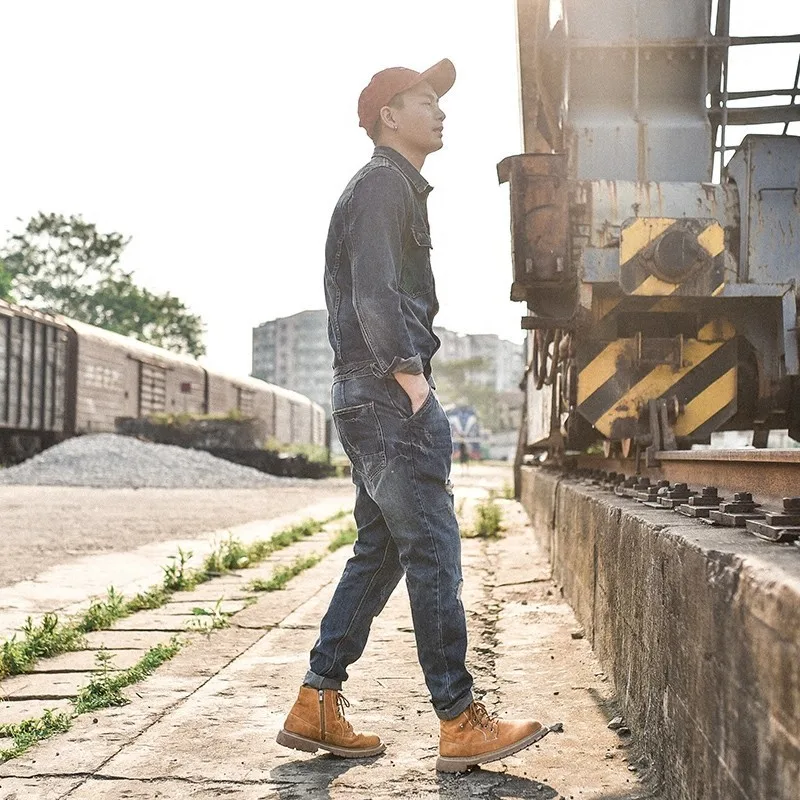 Осенний цельный классический джинсовый комбинезон в стиле ретро с длинными