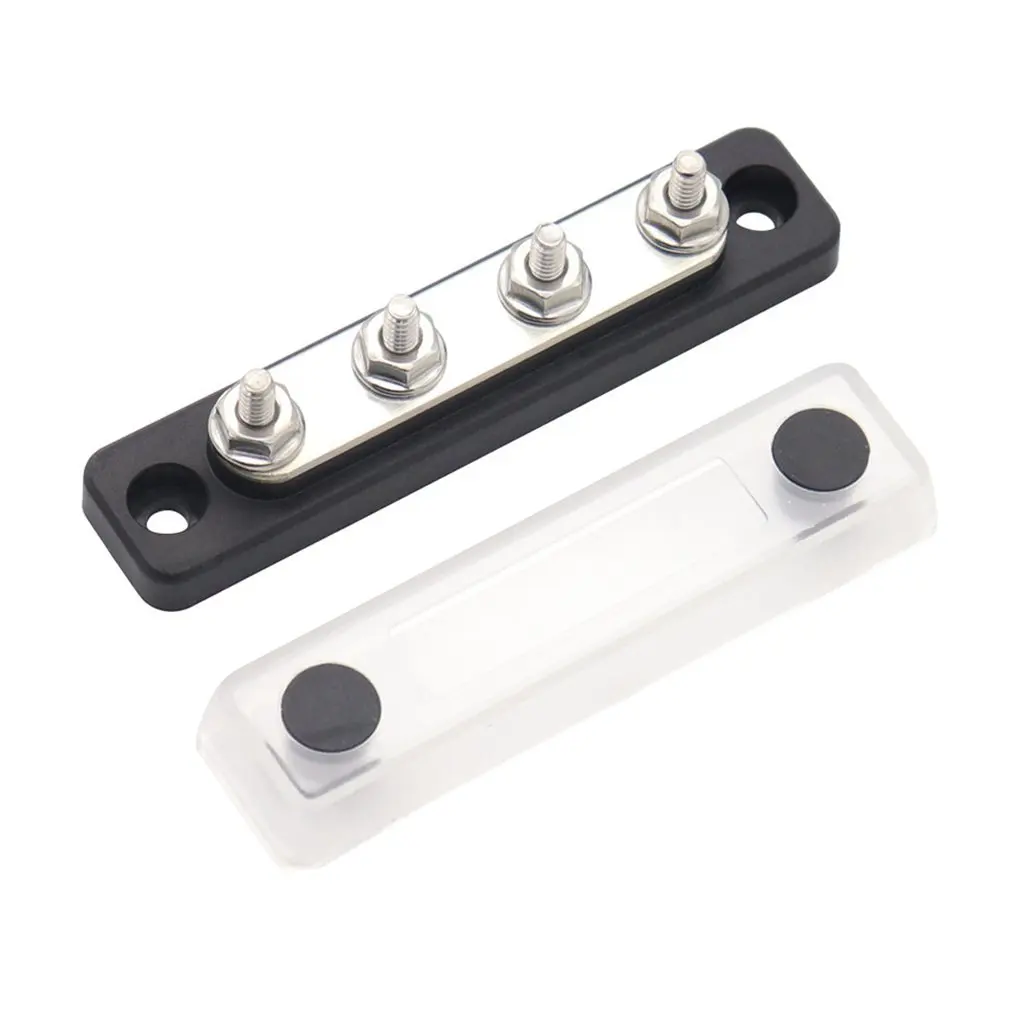 

Terminal Bus Bar Cover Ground Distribution Block Kit High Current 4 Way Busbar 100A + Transparent Upper Cover For 12/24V Car