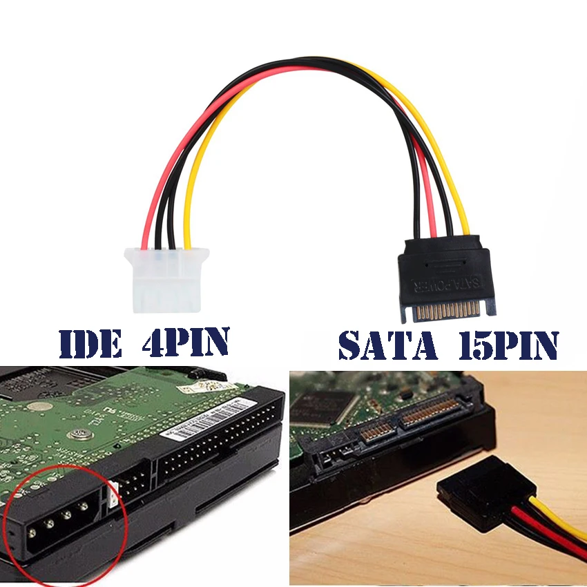 2 предмета для мальчиков и девочек 4-pin Мощность привод адаптер кабель Molex IDE/SATA 15-pin