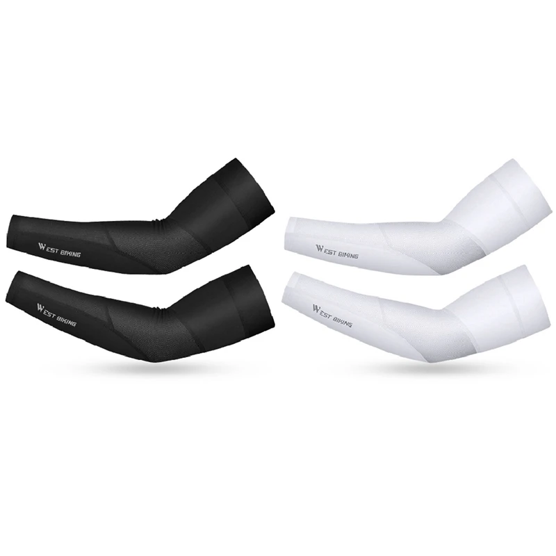

2Pair WEST BIKING Arm Sleeves Sun Protective Running Cycling Arm Cover Basketball Elbow Pad Fitness XL White & Black