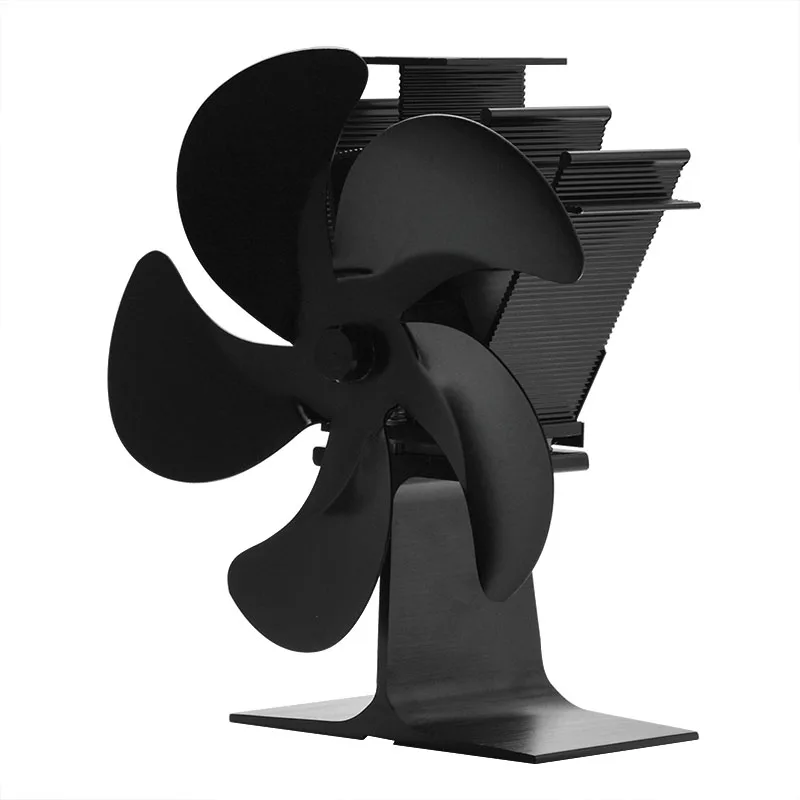 

Black 5 Blades Heat Powered Stove Fan Log Wood Burner Eco-fan Quiet Black Home Fireplace Fan Efficient Heat Distribution