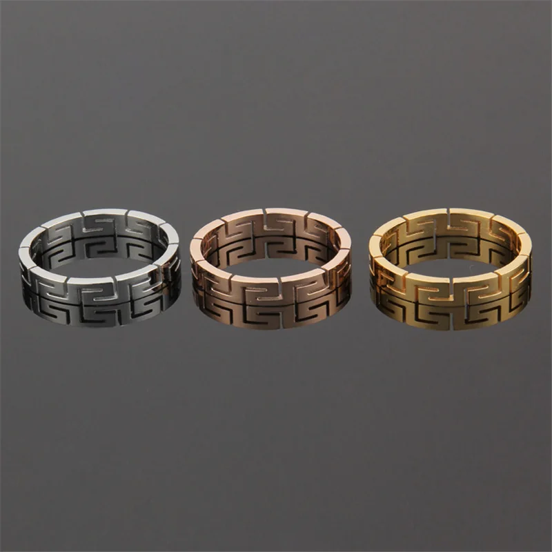 

Creative Ring Fashion European Electroplating Process Hollow Great Wall Pattern Rose Gold Titanium Steel Women's Ring