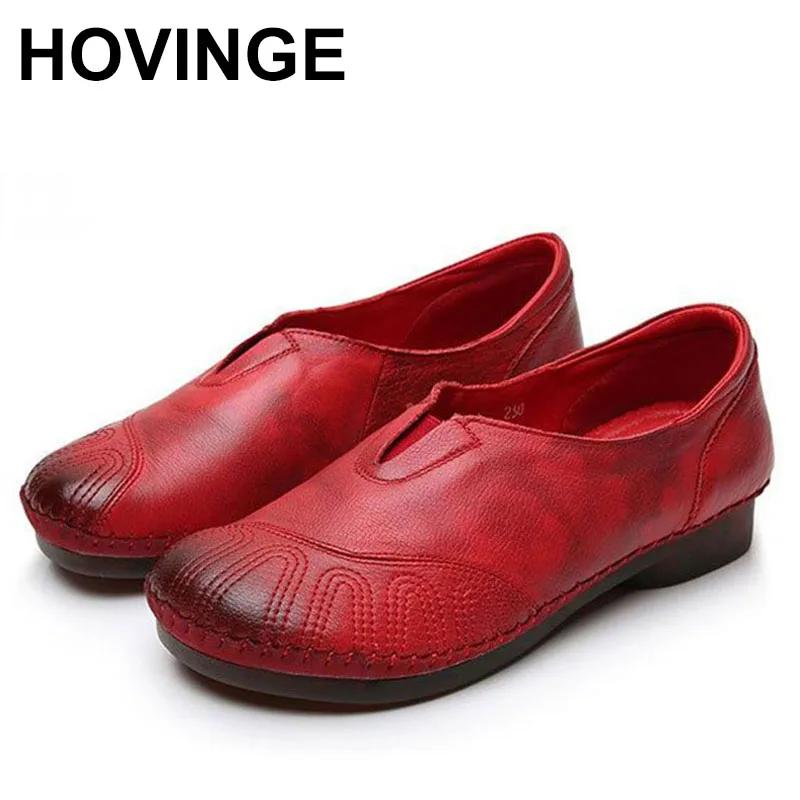 

HOVINGE New Spring Soft Soles Genuine Leather Flat Shoe Fashion Casual Handmade Women Shoes Women Flats Driving Shoes