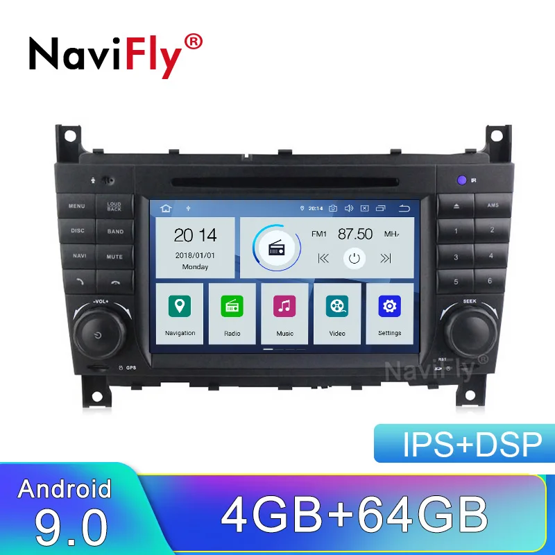 NaviFly ips DSP Android 9 автомобильный dvd-плеер для Benz W203 W209 W219 A-Class A160 C-Class C180 C200 2 Din радио gps ADAS DVR Carplay