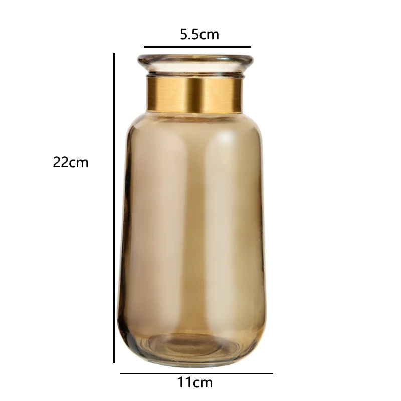 

ins Nordic golden circle vertical strip glass hydroponic vase Blue transparent plant vase decor dried flower glass container
